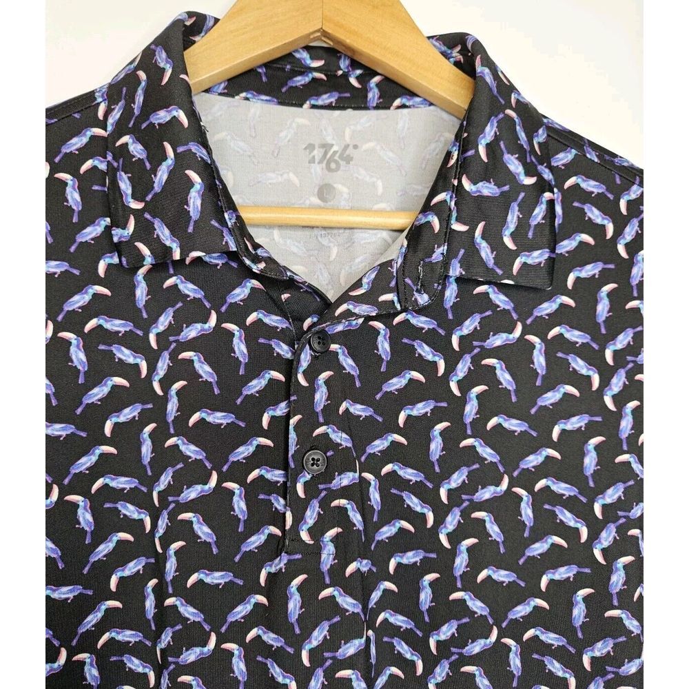 1764 Mens Golf Polo Shirt Size‎ Large Birds Pattern Blue